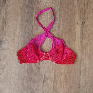 Victoria's Secret Red PInk Chantilly Fishnet Halter Bralette 34b